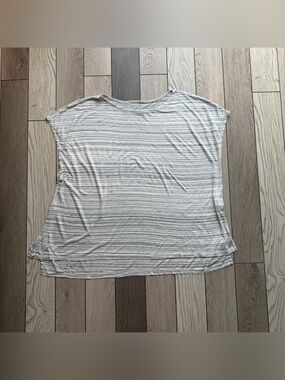 Enza Costa Light Gray Striped Women's Tee - Casual Everyday Top Medium